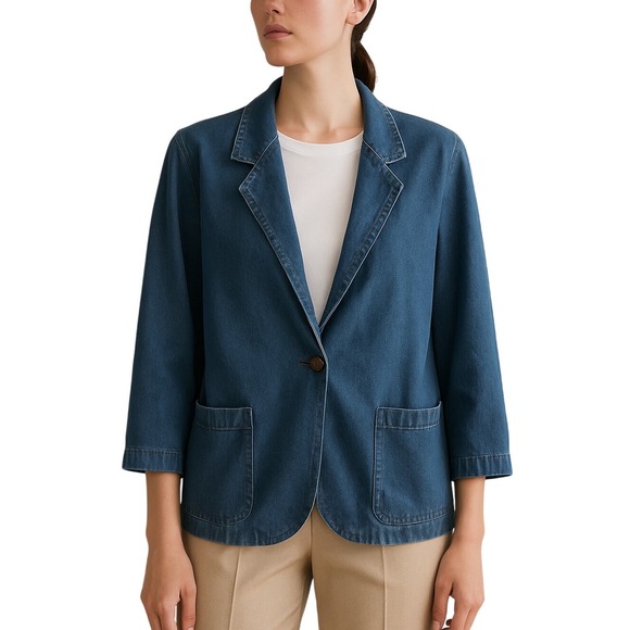 Vintage Denim Blazer Jacket XL Oversized Smart Casual Workwear Retro Joanna - Picture 1 of 7